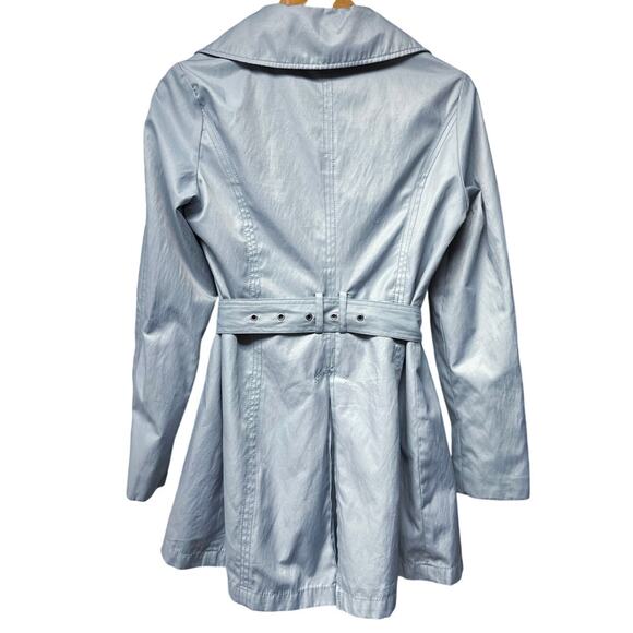 Laundry by Shelli Segal Light Blue Short Trench Coat Size Small Jacket Belted - Picture 4 of 8